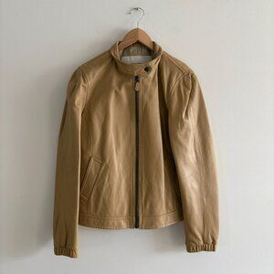 Coach Soft Leather Zip-Up Jacket Lightweight Coat Tan Brown Size Large